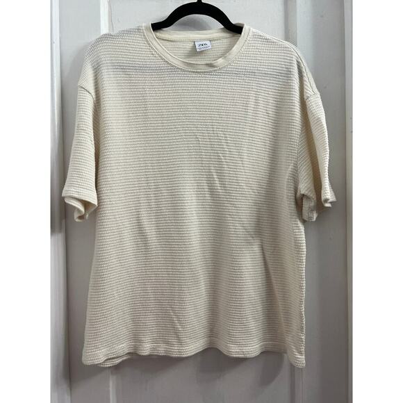 Zara Men’s Textured Woven Ivory Off White Short Sleeve Loose Fit T Shirt, size M - Picture 2 of 4